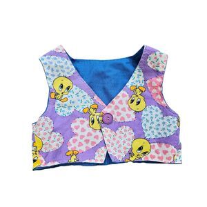 Vtg Kids Tweety Bird Vest Size 2T Reversible 90s Looney Tunes Blue Purple Hearts